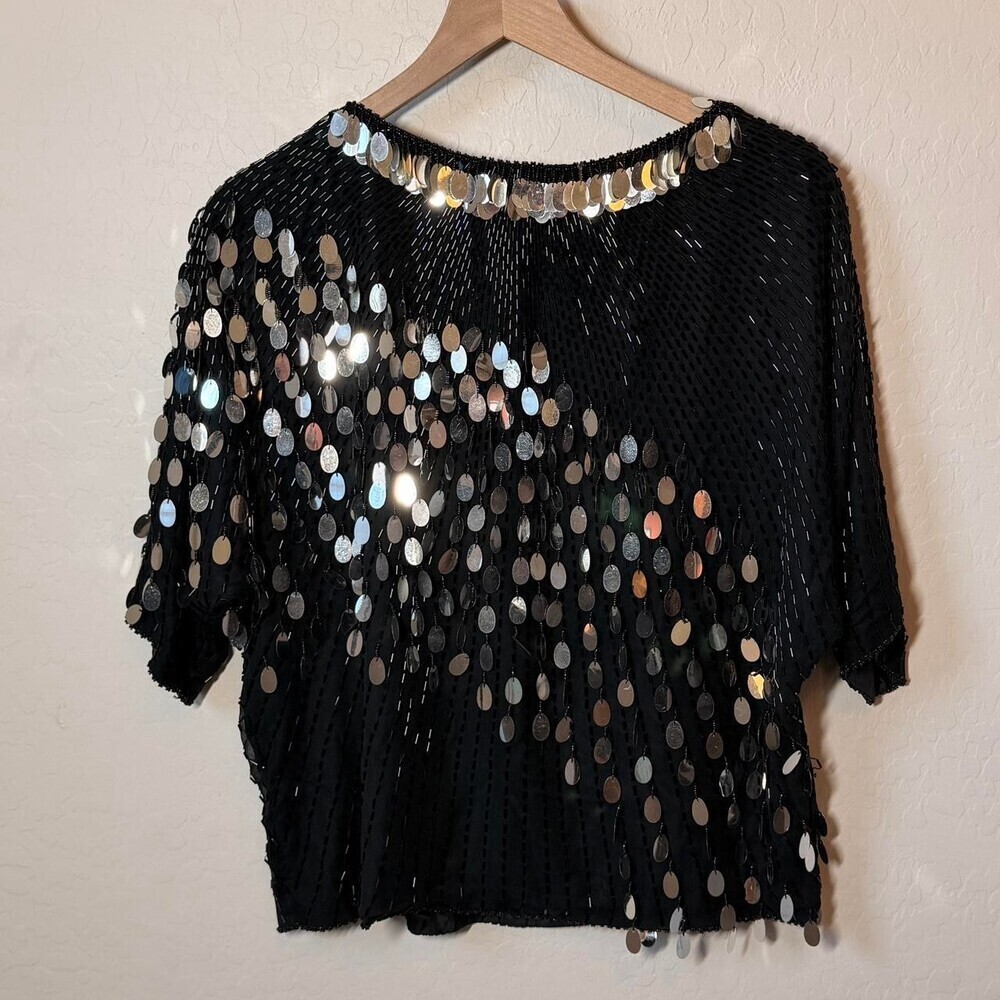 Vintage Oleg Cassini Sequin Beaded Blouse Size M - Picture 4 of 4